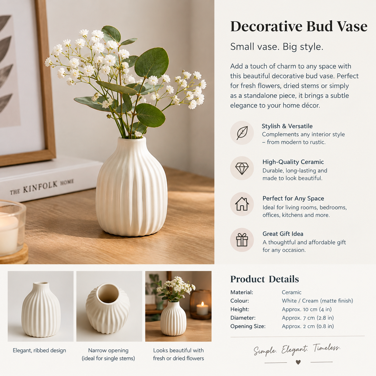Decorative Ribbed Bud Vase